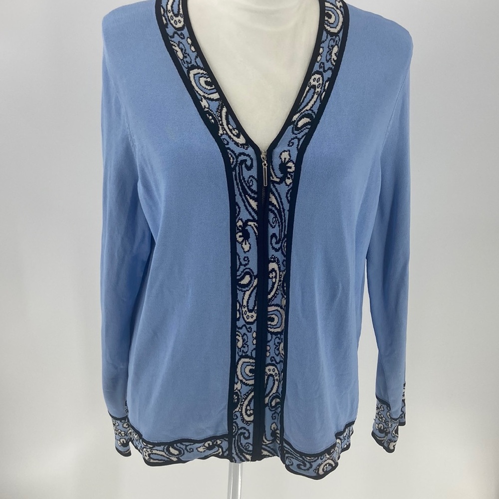 Essential G blue zip front rayon blend knit cardigan style jacket 1X